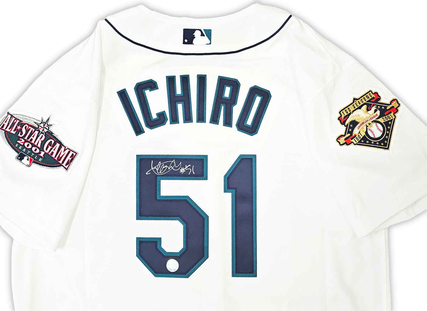 Seattle Mariners Ichiro Suzuki Autographed White Authentic Mitchell & Ness 2001 All Star Patch Jersey Size 44 IS Holo Stock #217975