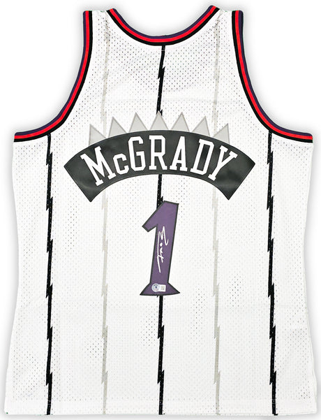 Toronto Raptors Tracy McGrady Autographed White Authentic Mitchell & Ness 1998-99 HWC Swingman Jersey Size L Beckett BAS Witness Stock #216975