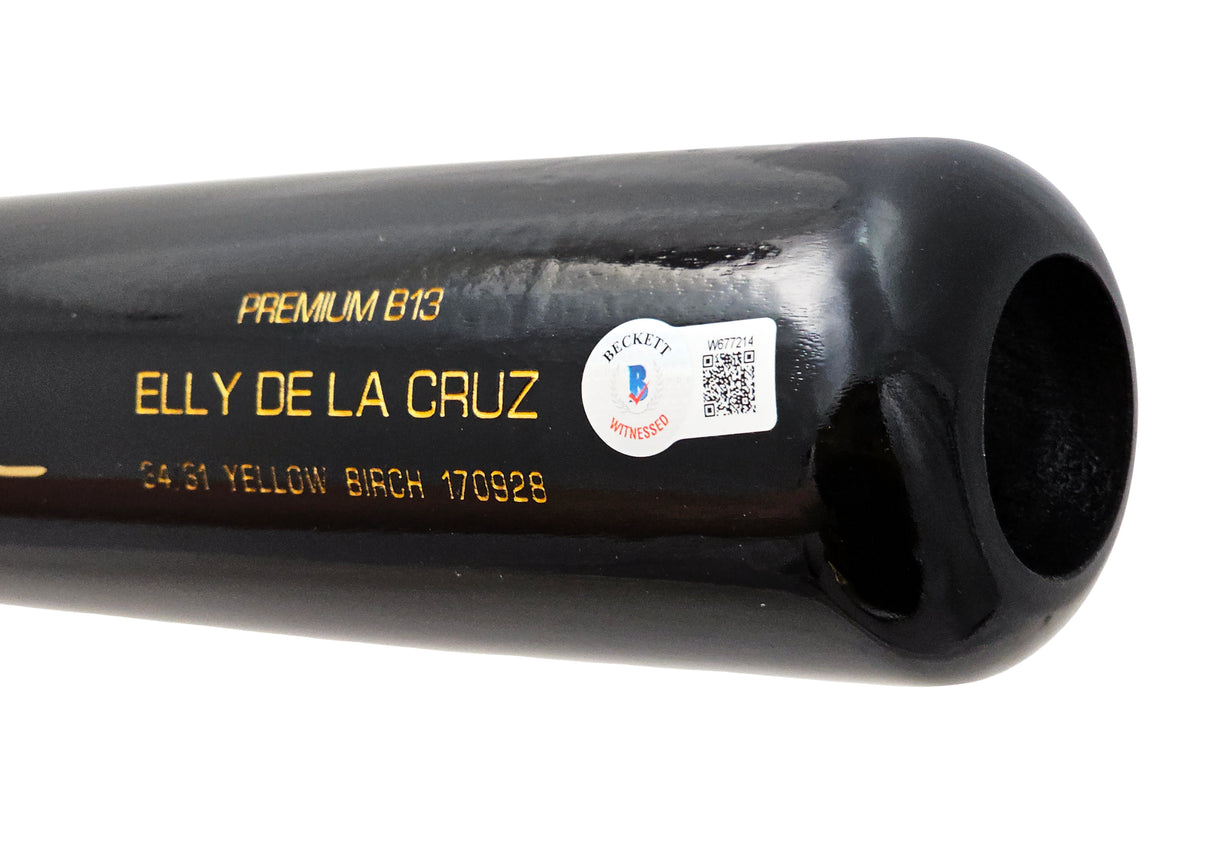 Elly De La Cruz Autographed Black B45 Player Model Bat Cincinnati Reds Beckett BAS Witness Stock #218705