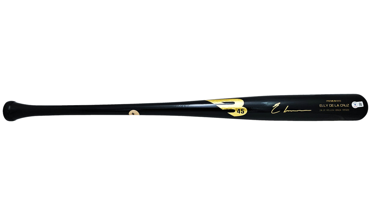 Elly De La Cruz Autographed Black B45 Player Model Bat Cincinnati Reds Beckett BAS Witness Stock #218705