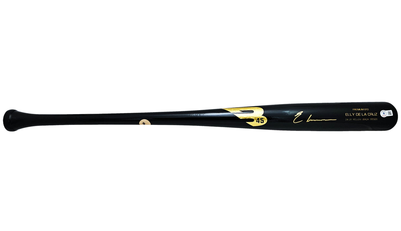 Elly De La Cruz Autographed Black B45 Player Model Bat Cincinnati Reds Beckett BAS Witness Stock #218705