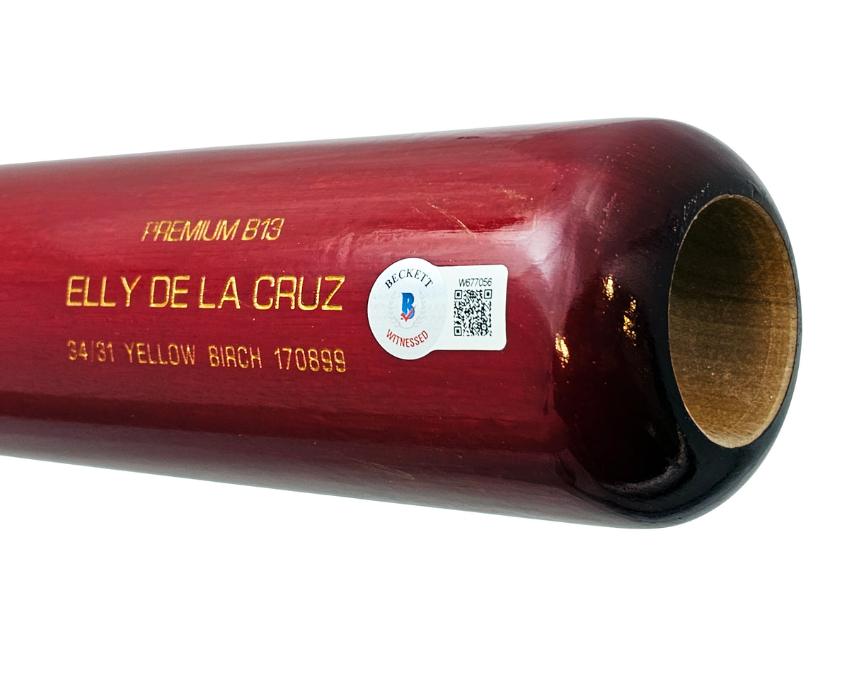 Elly De La Cruz Autographed Red B45 Player Model Bat Cincinnati Reds "MLB Debut 6/6/23" Beckett BAS Witness Stock #218703