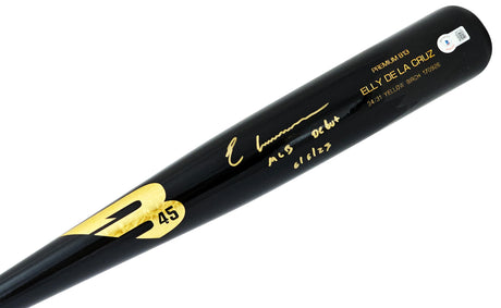 Elly De La Cruz Autographed Black B45 Player Model Bat Cincinnati Reds "MLB Debut 6/6/23" Beckett BAS Witness Stock #218704