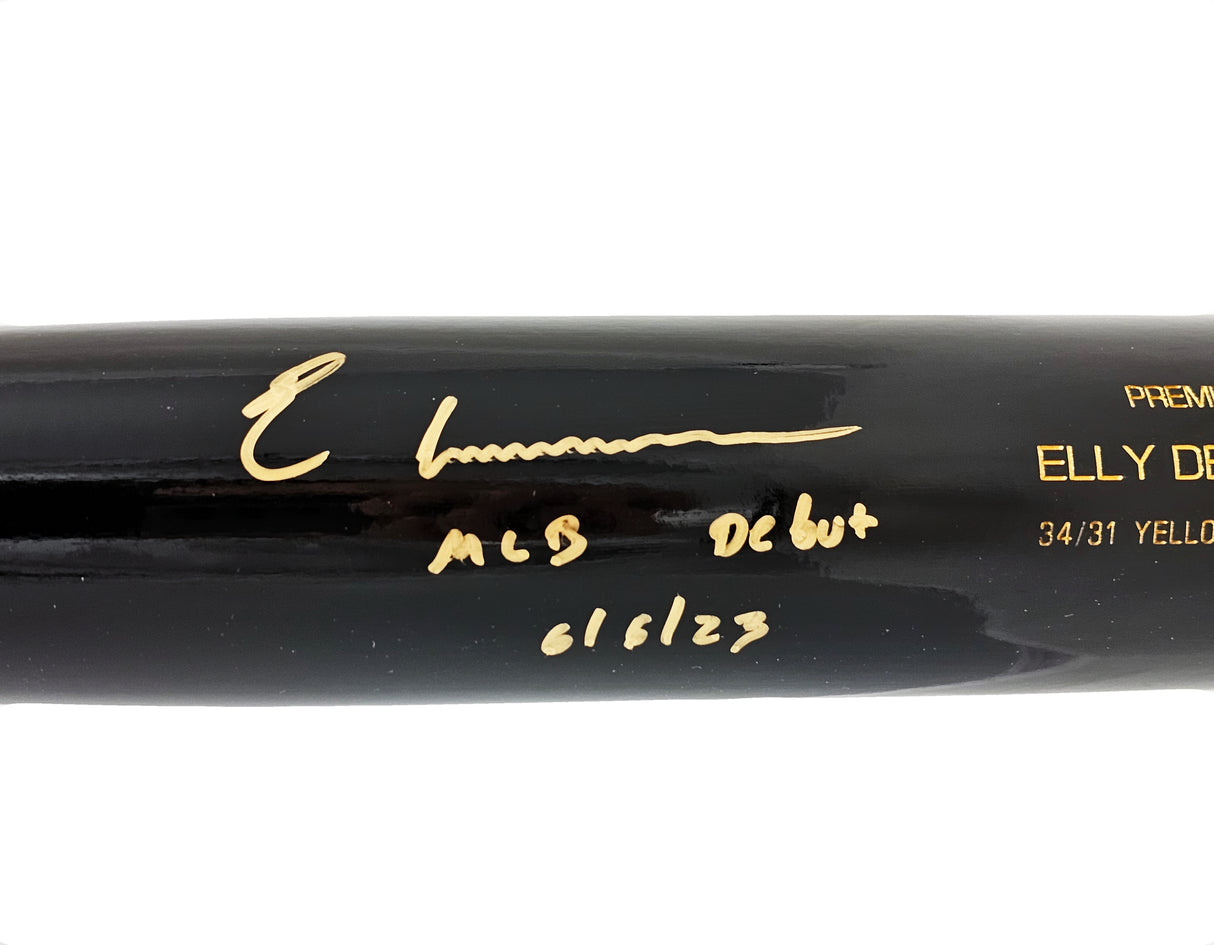 Elly De La Cruz Autographed Black B45 Player Model Bat Cincinnati Reds "MLB Debut 6/6/23" Beckett BAS Witness Stock #218704