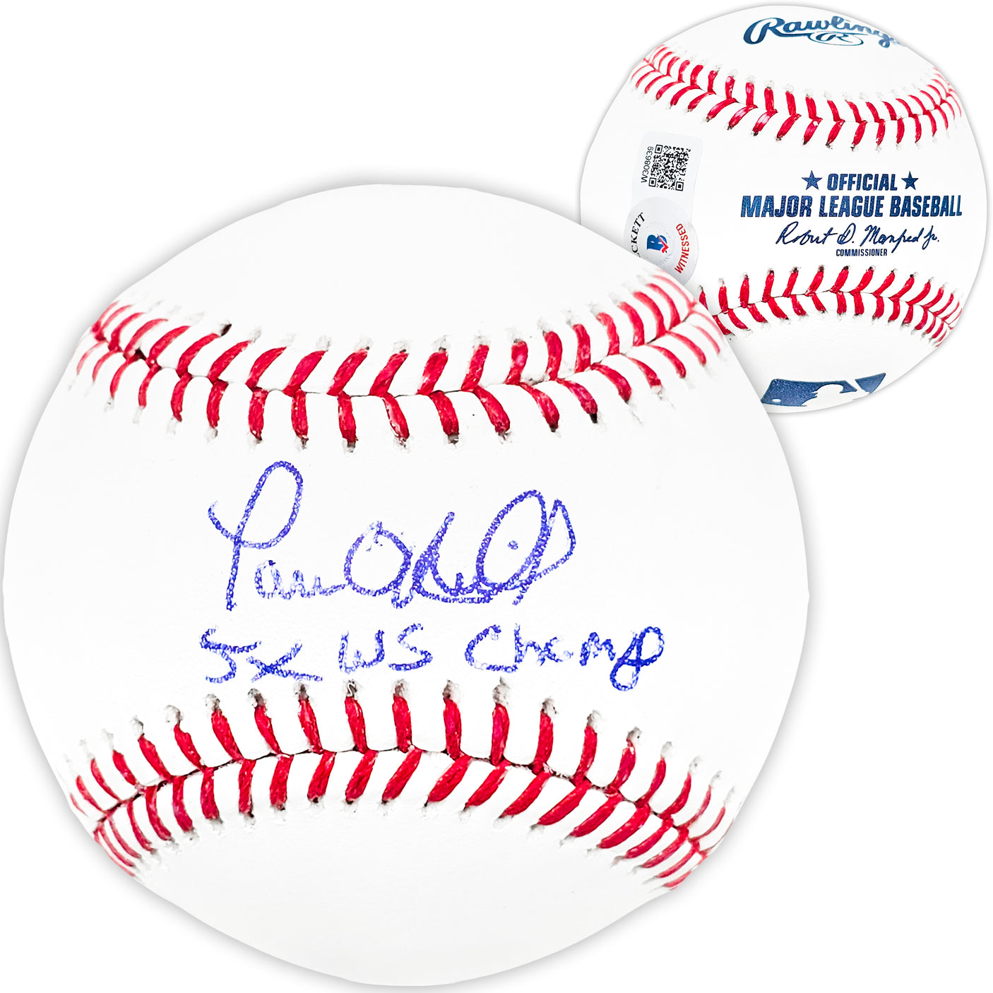 Paul O'Neill Autographed Official MLB Baseball New York Yankees "5x WS Champs" Beckett BAS Witness Stock #212675