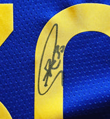 Golden State Warriors Stephen Curry Autographed Framed Blue Nike Icon Edition Jersey Beckett BAS QR Stock #220553