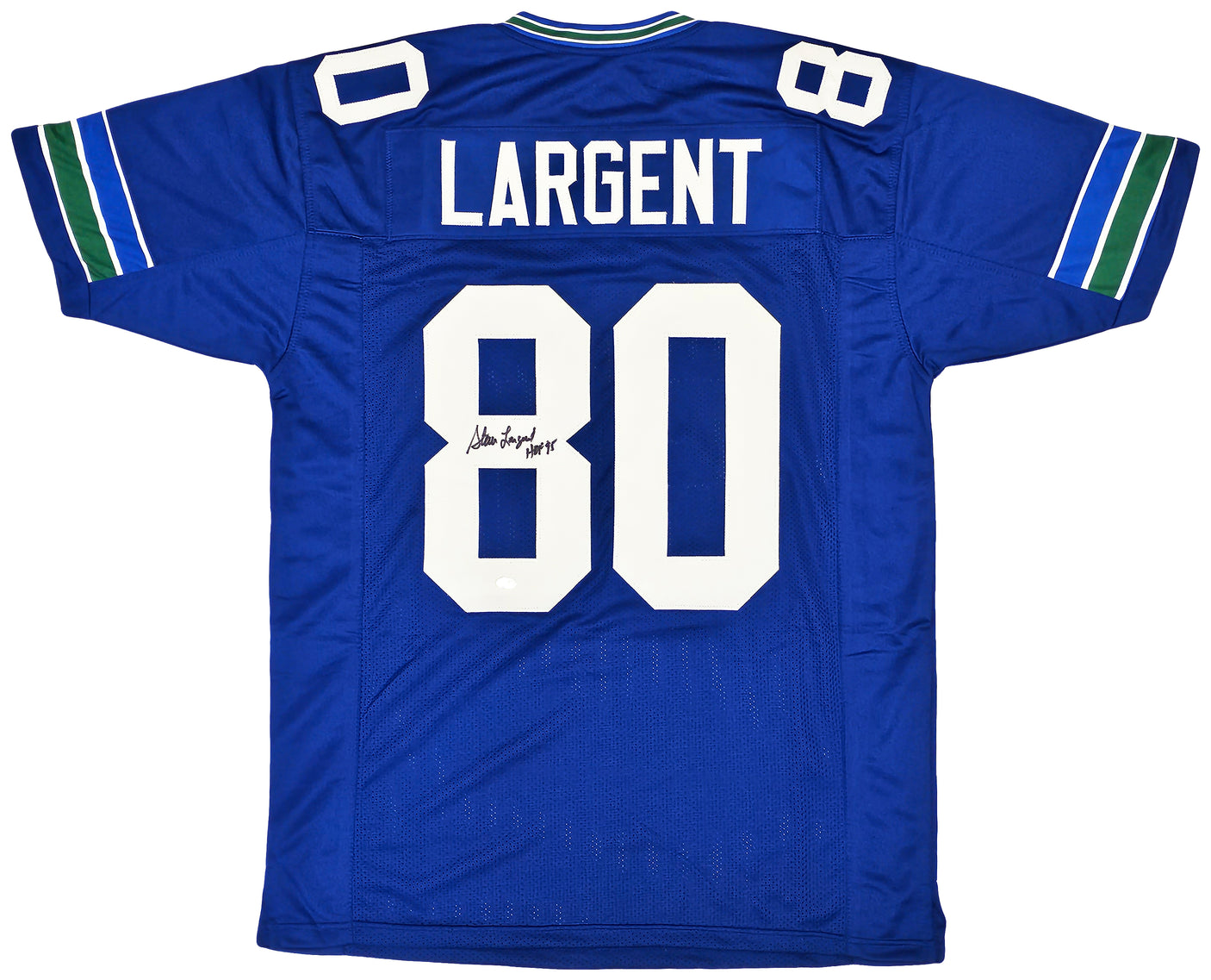 Seattle Seahawks Steve Largent Autographed Blue Jersey "HOF 95" MCS Holo Stock #112485
