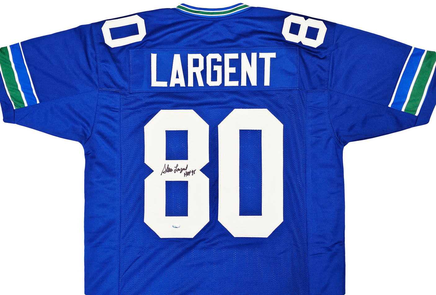 Seattle Seahawks Steve Largent Autographed Blue Jersey "HOF 95" MCS Holo Stock #112485