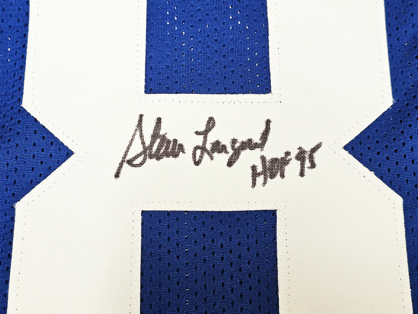 Seattle Seahawks Steve Largent Autographed Blue Jersey "HOF 95" MCS Holo Stock #112485