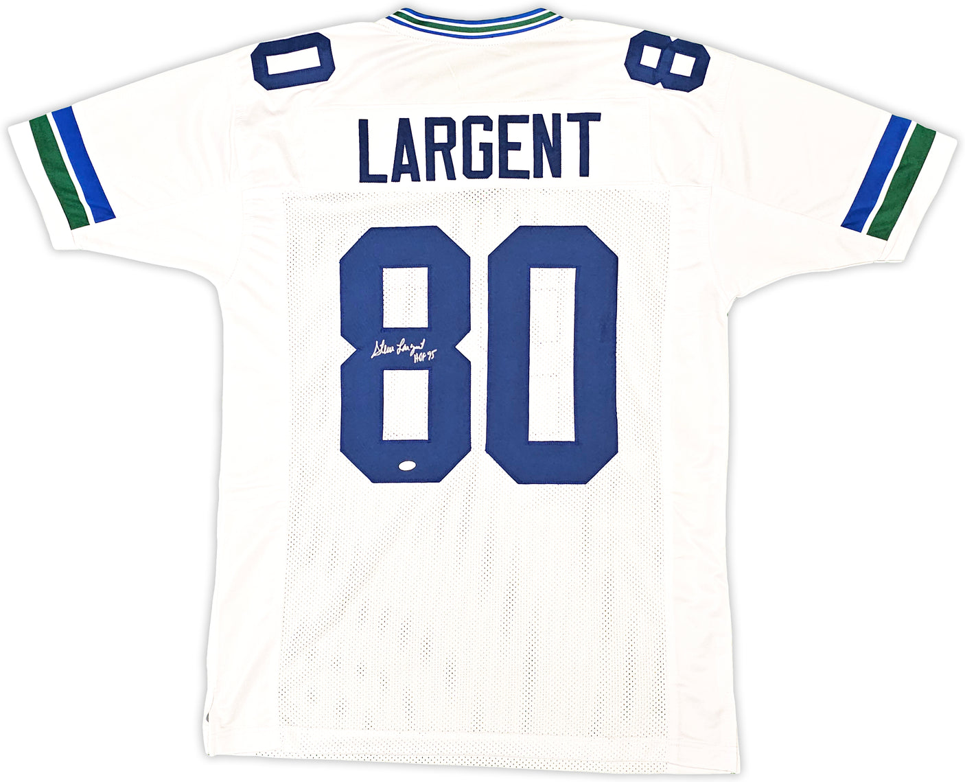 Seattle Seahawks Steve Largent Autographed White Jersey "HOF 95" MCS Holo Stock #112486