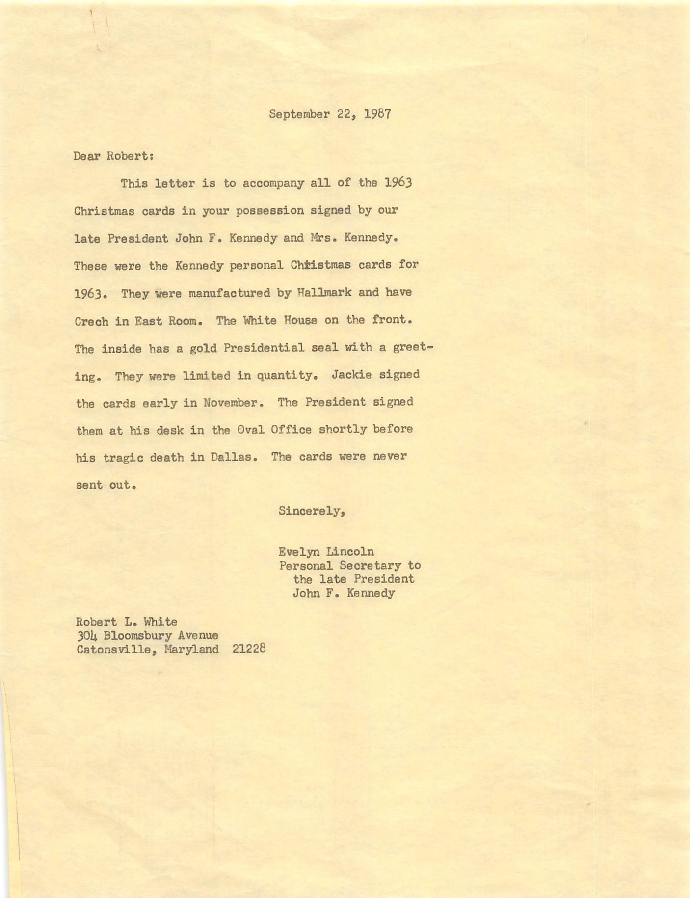 John F. Kennedy & Jaqueline Onassis Signed 1963 Unsent Christmas Card BAS LOA