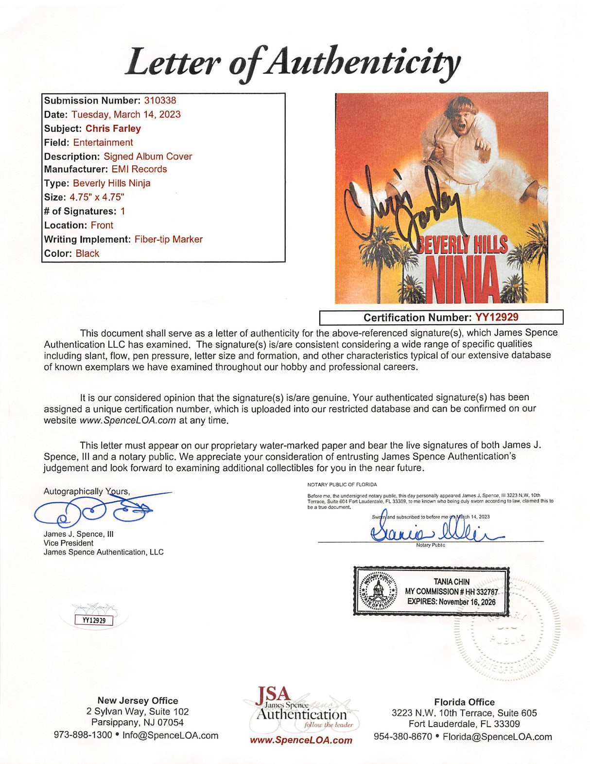 Chris Farley Authentic Signed Beverly Hills Ninja Cd Insert W/ Disk JSA #YY12929