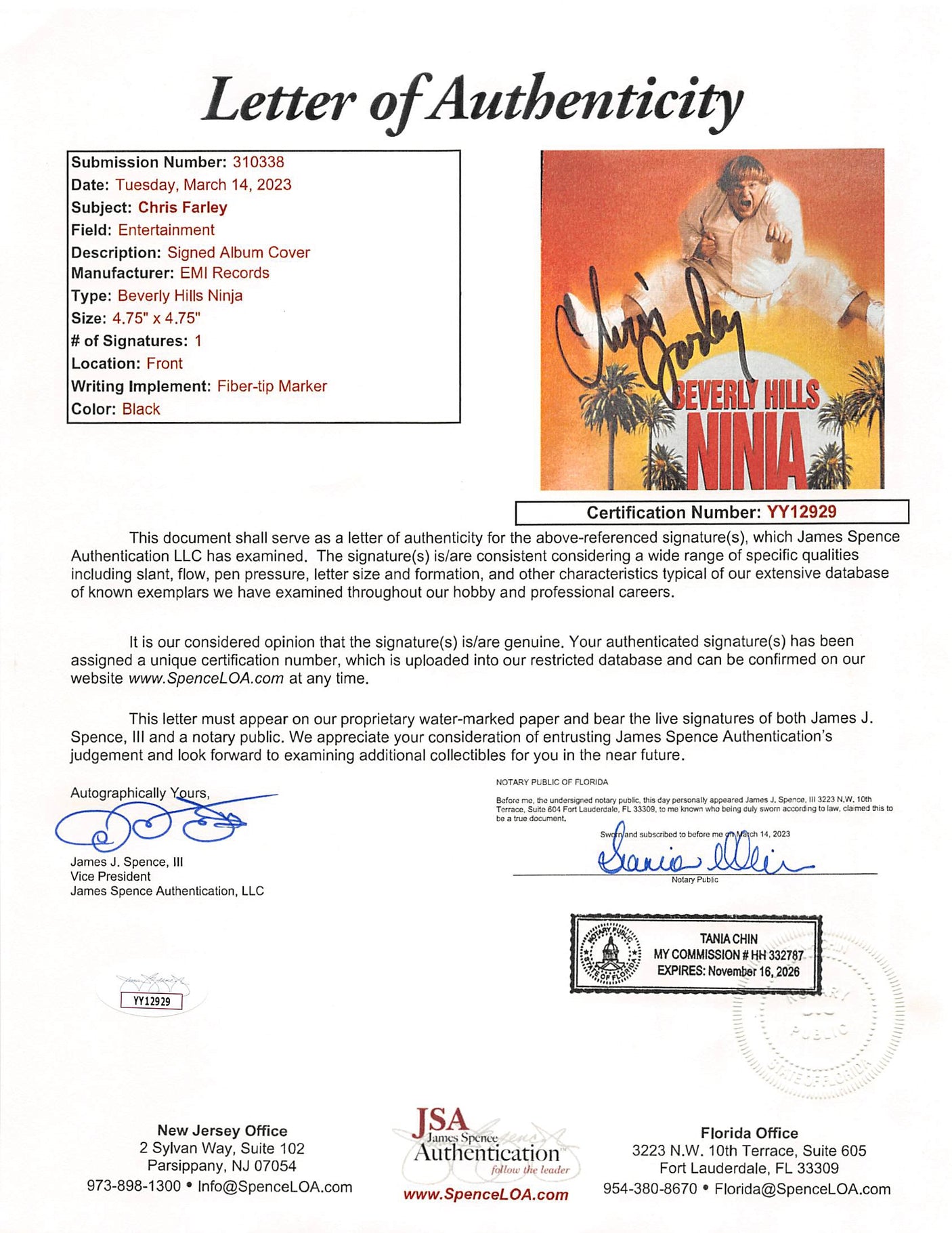 Chris Farley Authentic Signed Beverly Hills Ninja Cd Insert W/ Disk JSA #YY12929