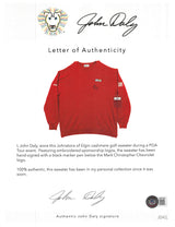 John Daly Signed Match Worn Red Johnstons of Elgin Cashmere Sweater BAS #BH00306