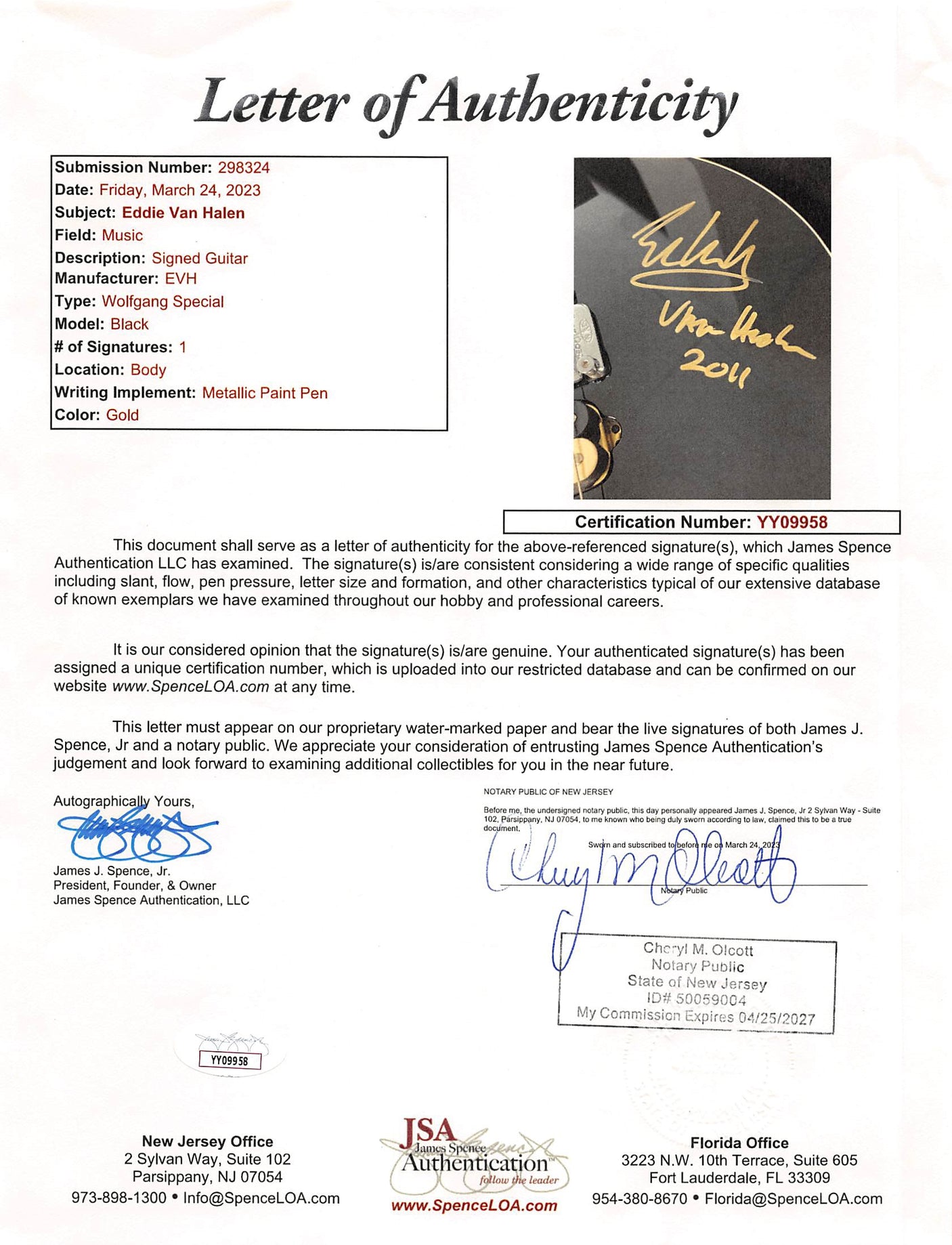 Eddie Van Halen Signed Black EVH Wolfgang Special Electric Guitar JSA #YY09958