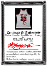 Bulls Michael Jordan Signed William Zavala Hand Painted M&N Framed Jersey UDA