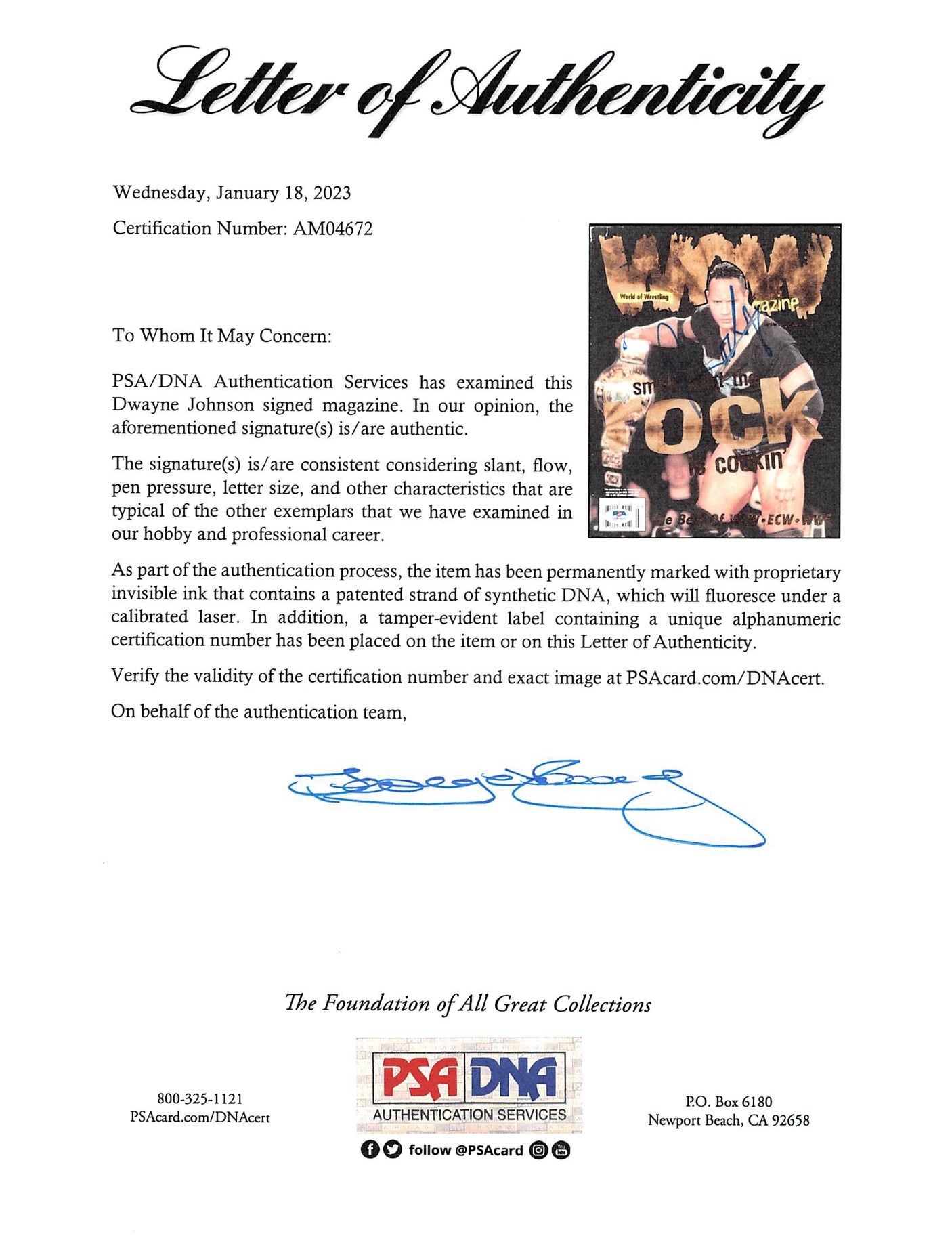 Dwayne "The Rock" Johnson Signed World Of Wrestling Magazine PSA/DNA #AM04672