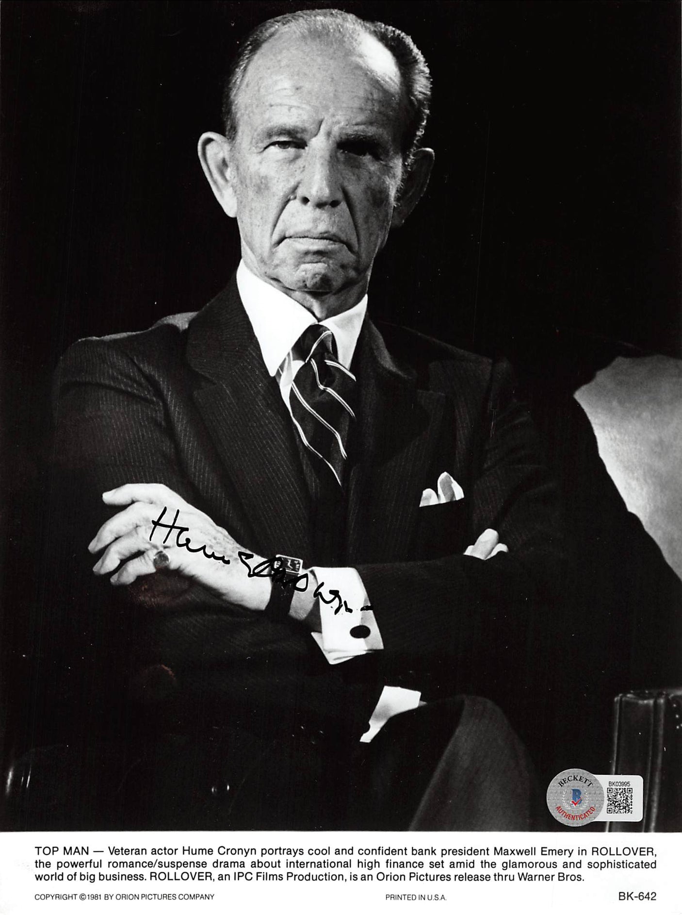 Hume Cronyn Rollover Authentic Signed 7.5x10 Photo Autographed BAS #BK03995
