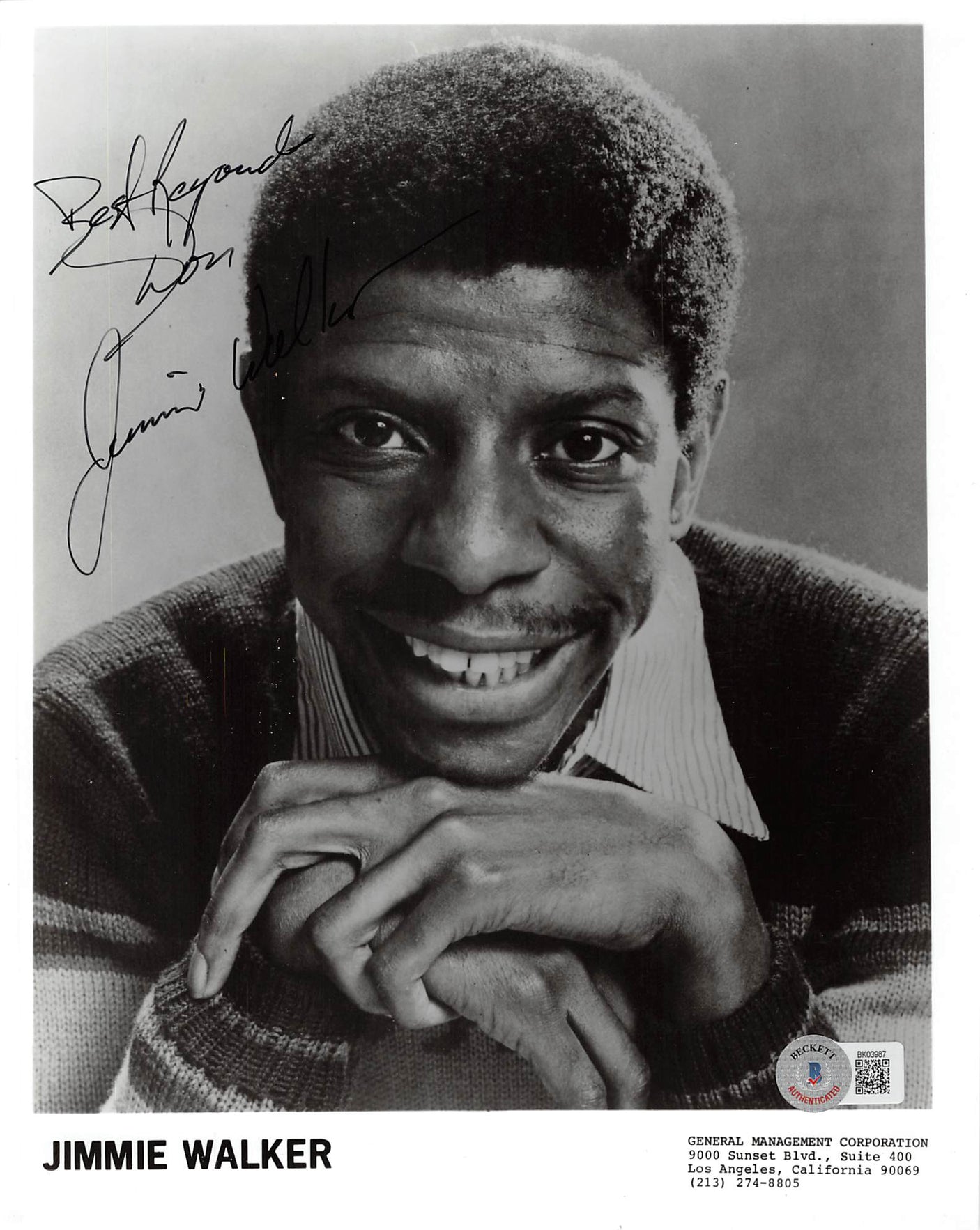 Jimmie Walker Good Times "Best Regards, Don" Signed 8x10 Photo BAS #BK03987