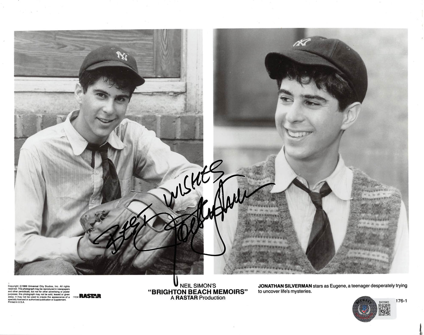 Jonathan Silverman Brighton Beach Memoirs Signed 8x10 Photo BAS #BK03963