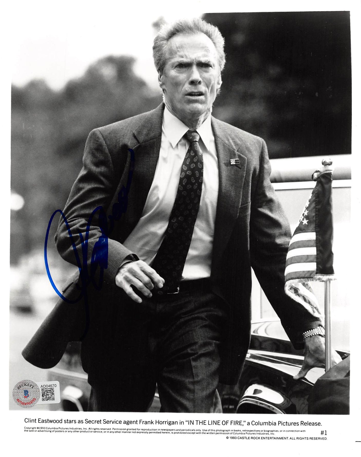Clint Eastwood In The Line Of Fire Authentic Signed 8x10 B&W Photo BAS #AD04670