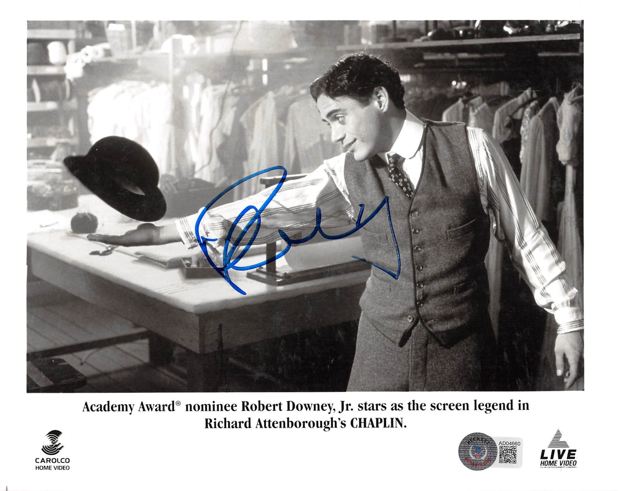 Robert Downey Jr. Chaplin Authentic Signed 8x10 Black & White Photo BAS #AD04660