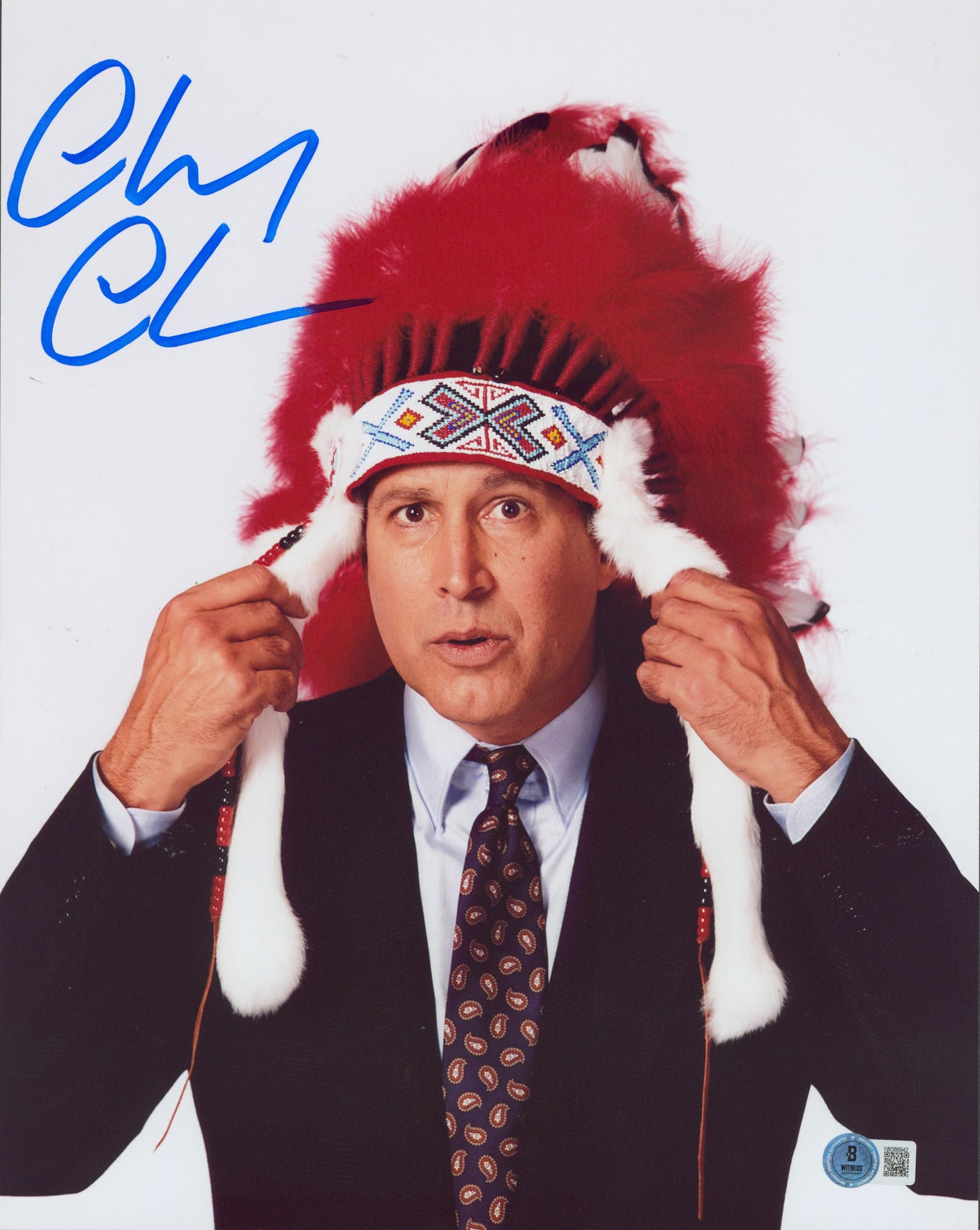 Chevy Chase Vegas Vacation Signed 11x14 Vertical Headdress Photo BAS Witnessed
