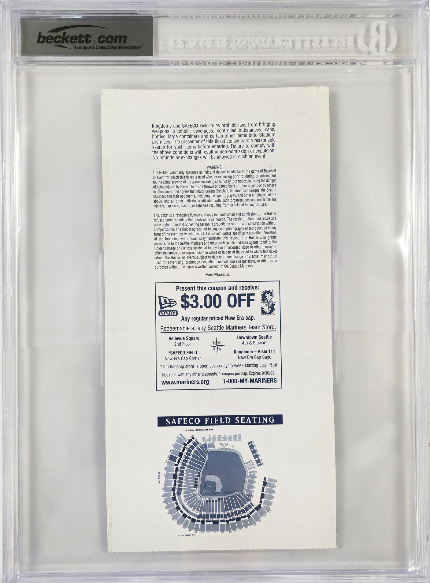 Alex Rodriguez Autographed July 15th, 1999 Ticket Seattle Mariners First Game in Safeco Field Beckett BAS #16341137
