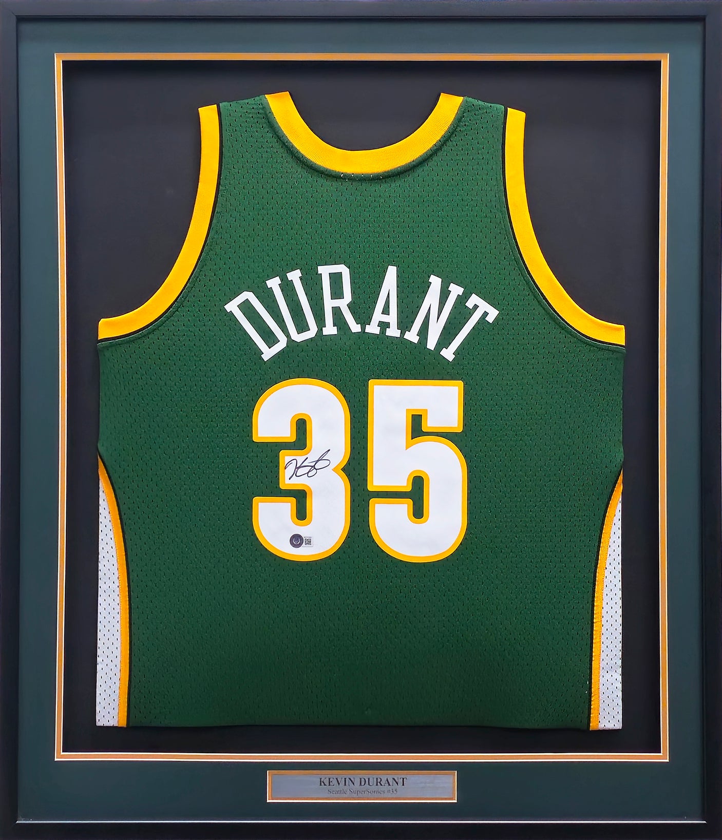 Seattle Supersonics Kevin Durant Autographed Framed Green Authentic Mitchell & Ness HWC Swingman 2007-08 Jersey Beckett BAS QR Stock #234600