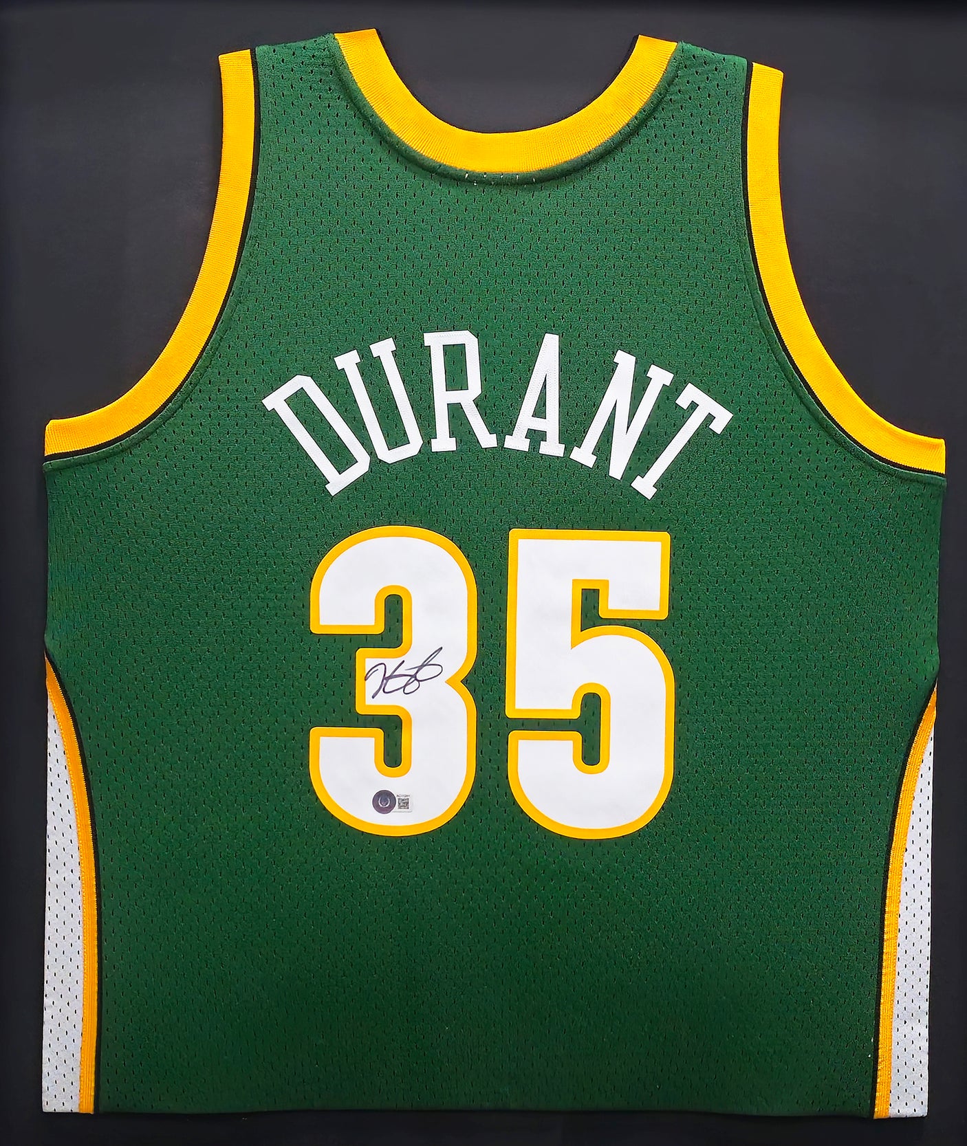 Seattle Supersonics Kevin Durant Autographed Framed Green Authentic Mitchell & Ness HWC Swingman 2007-08 Jersey Beckett BAS QR Stock #234600