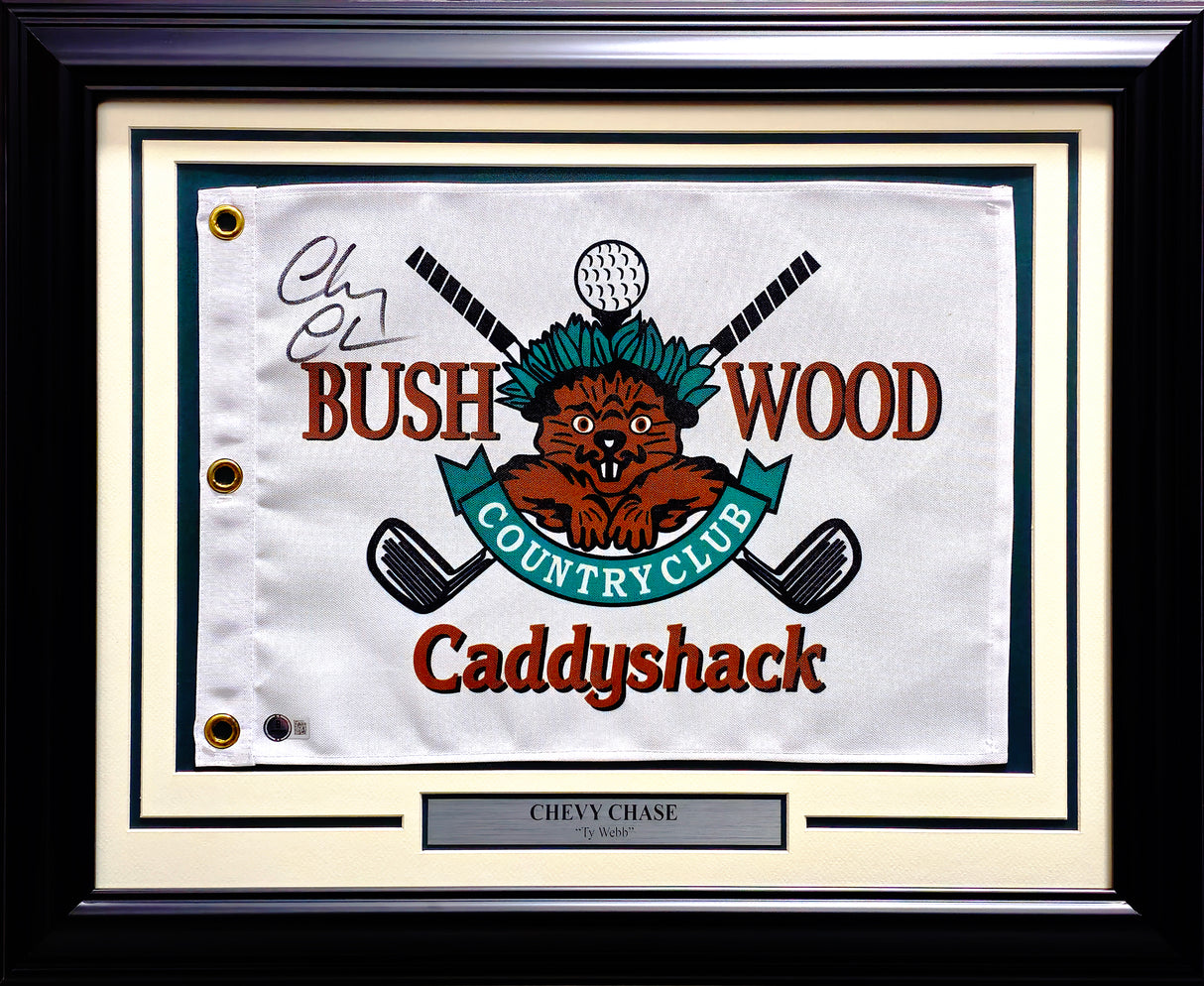 Chevy Chase Autographed White Framed Caddyshack Golf Pin Flag Beckett BAS QR Stock #233870