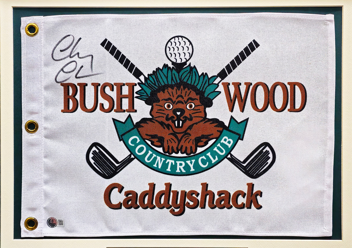 Chevy Chase Autographed White Framed Caddyshack Golf Pin Flag Beckett BAS QR Stock #233870