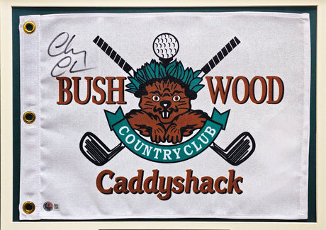 Chevy Chase Autographed White Framed Caddyshack Golf Pin Flag Beckett BAS QR Stock #233870