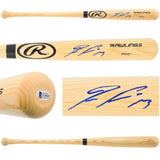 Ronald Acuna Jr. Autographed Blonde Rawlings Baseball Bat Atlanta Braves Beckett BAS Stock #181315