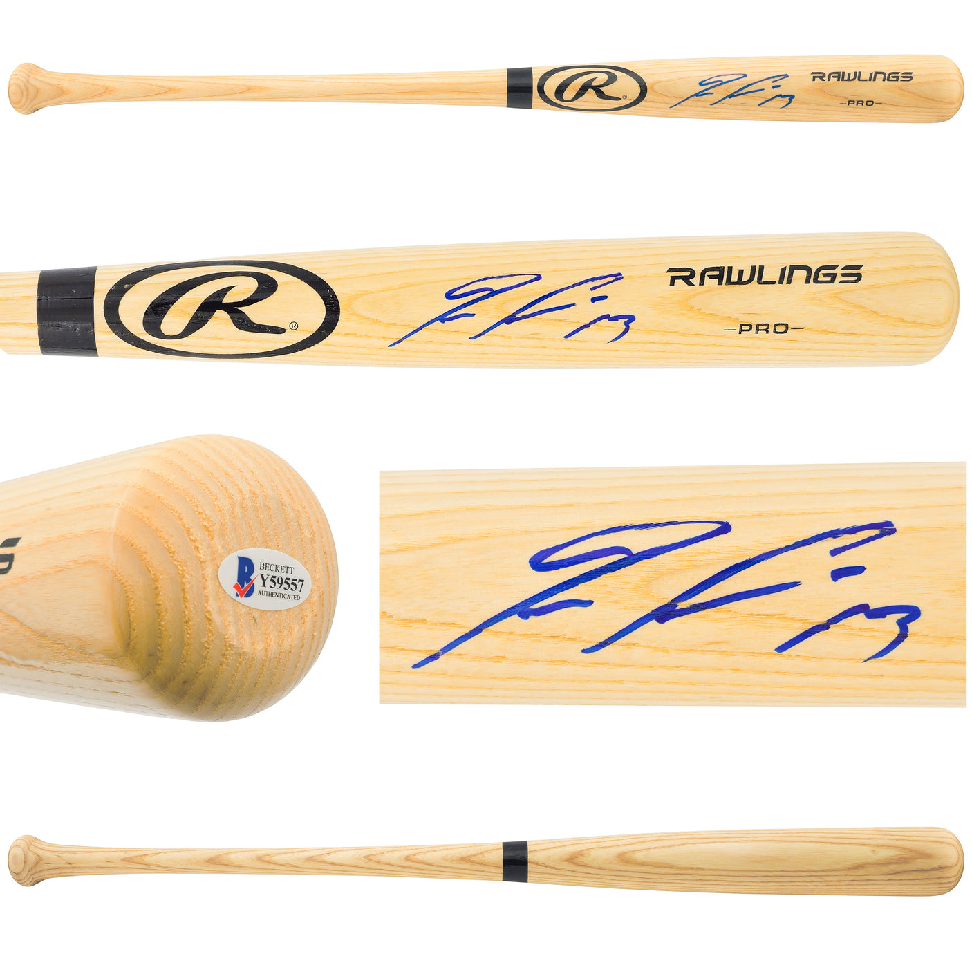 Ronald Acuna Jr. Autographed Blonde Rawlings Baseball Bat Atlanta Braves Beckett BAS Stock #181315