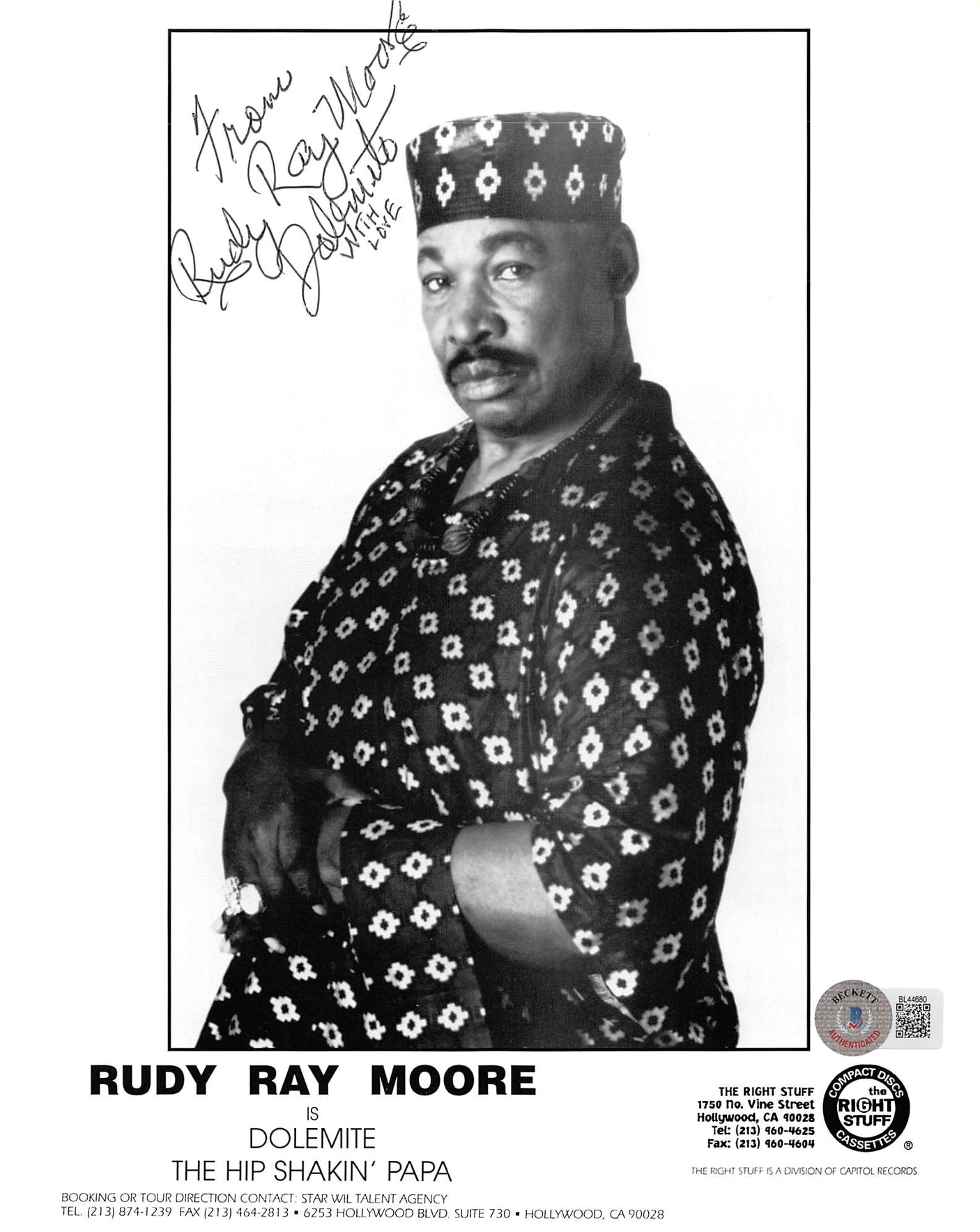 Rudy Ray Moore "From, Dolemite With Love" Signed 8x10 Photo BAS #BL44680
