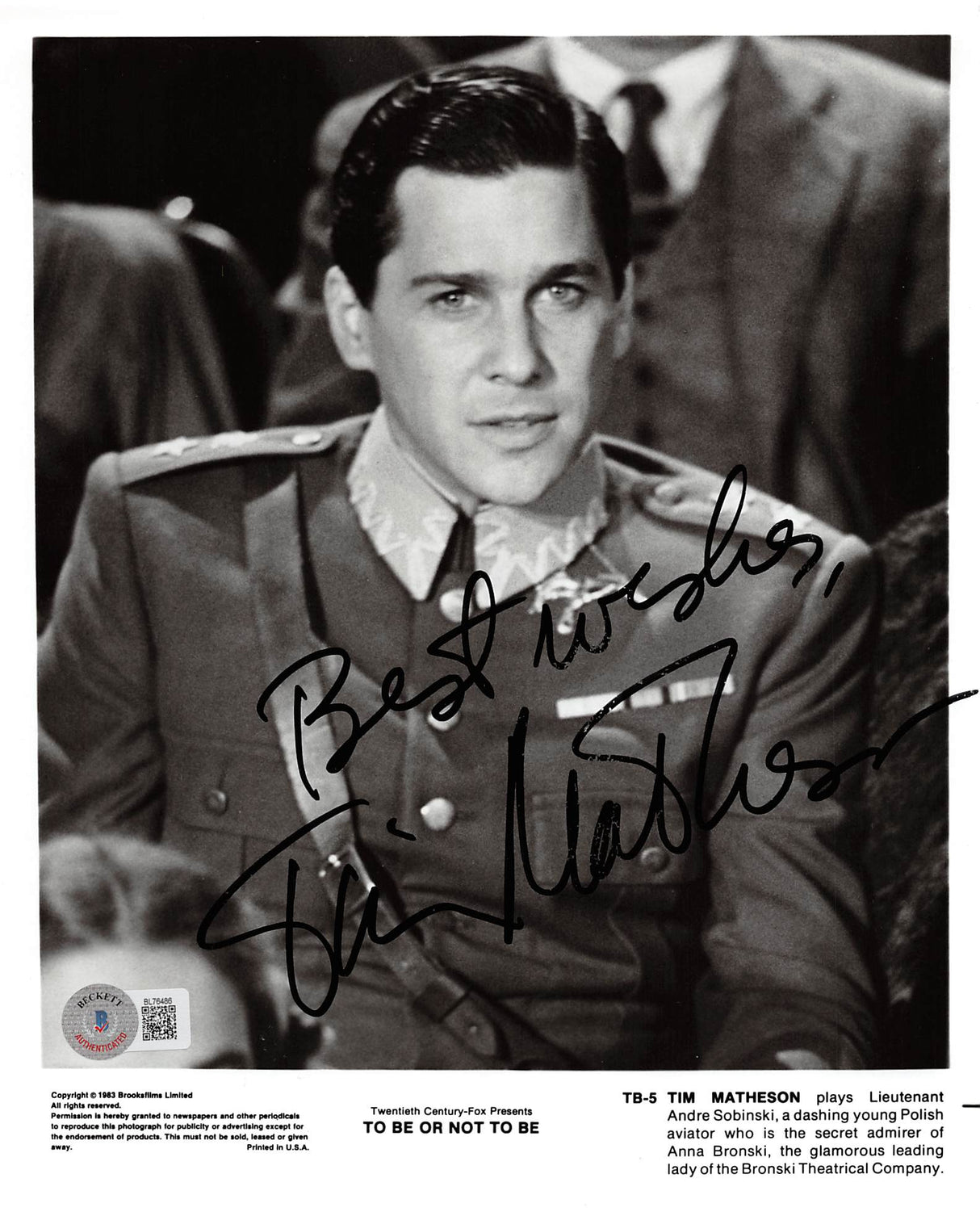 Tim Matheson To Be or Not to Be "Best Wishes" Signed 8x10 Photo BAS #BL76486