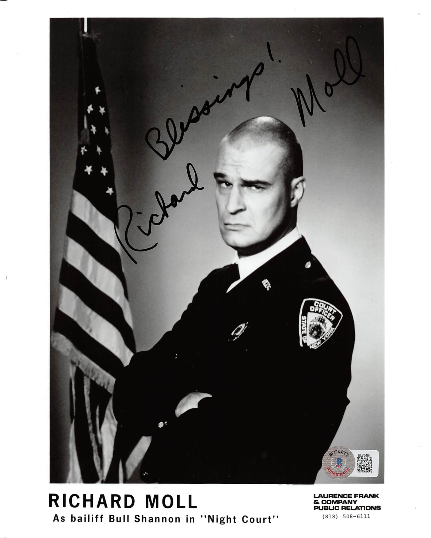 Richard Moll Night Court "Blessings" Authentic Signed 8x10 Photo BAS #BL76484