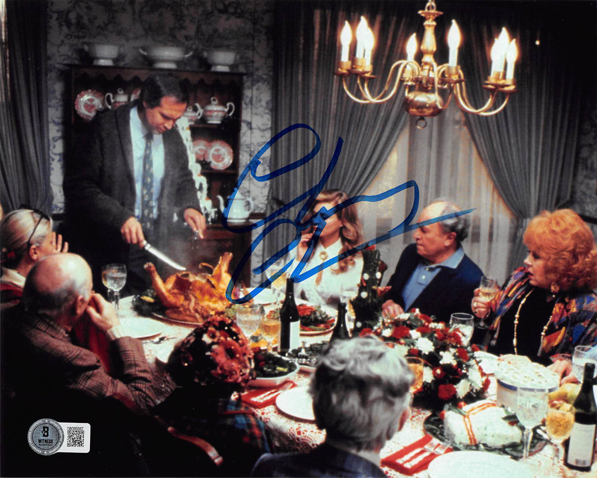 Chevy Chase Christmas Vacation Signed 8x10 Turkey Dinner Photo w/ Blue Sig BAS W