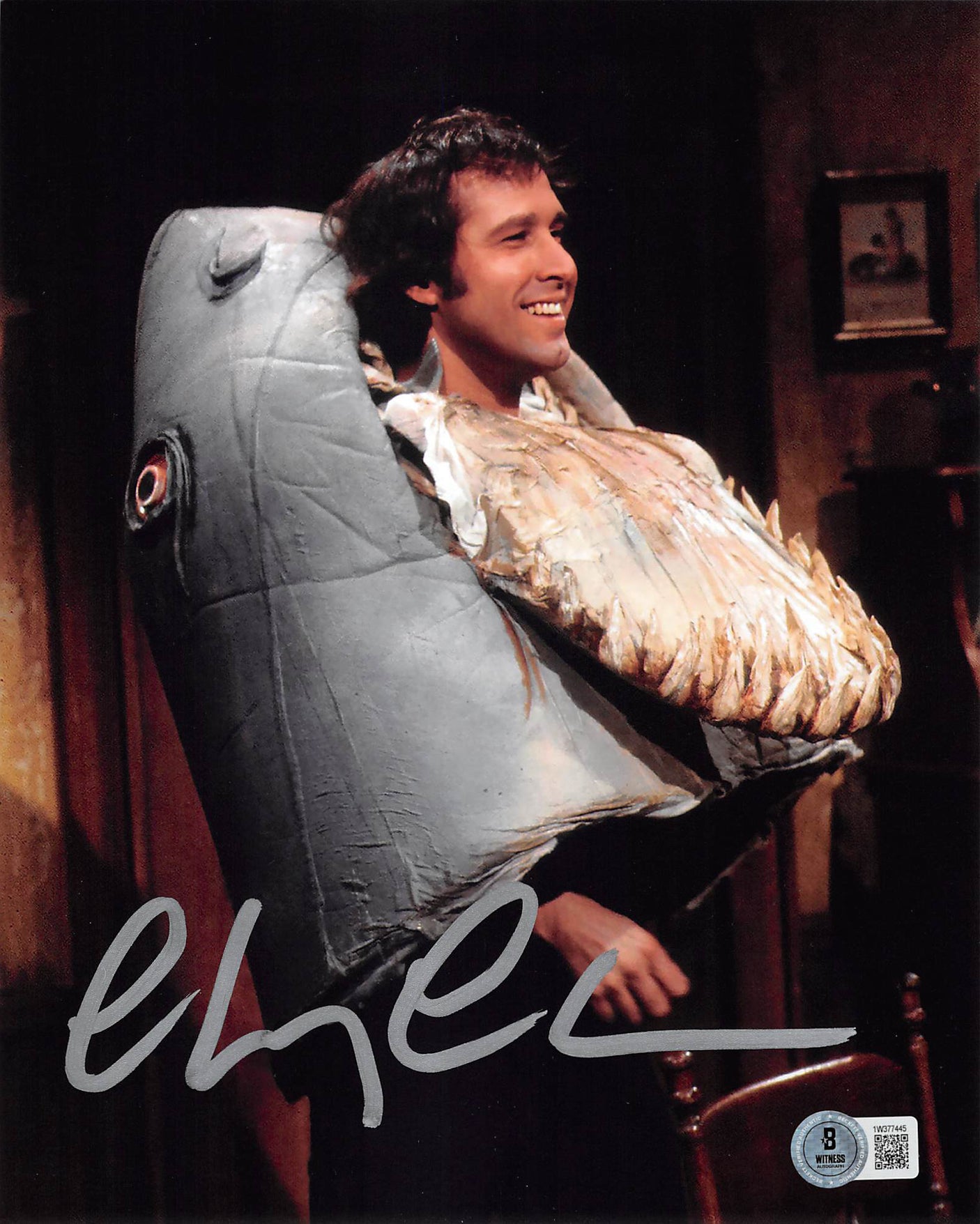 Chevy Chase Saturday Night Live Signed 8x10 Shark Head Photo BAS Witnessed