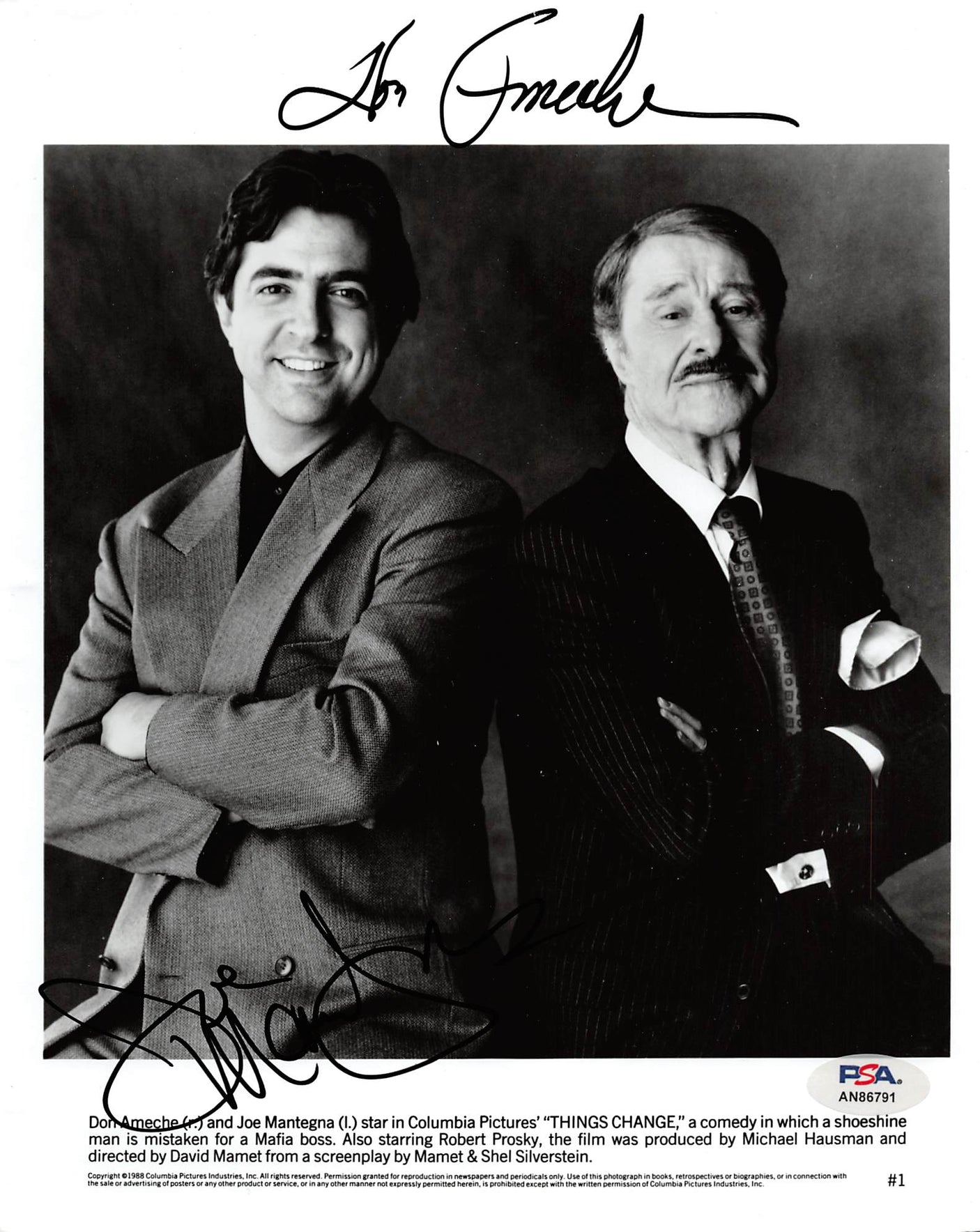 Don Ameche & Joe Mantegna Things Change Signed 8x10 Photo PSA/DNA #AN86791