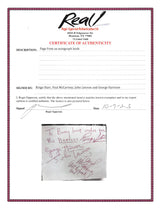 (4) Lennon, McCartney, Harrison & Starr Signed 3.85x4.5 Cut Sig Auto 10 BAS Slab