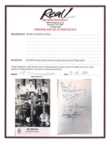 Beatles (4) Lennon, McCartney, Harrison & Starr Signed 3.5x5.75 Photo BAS Slab