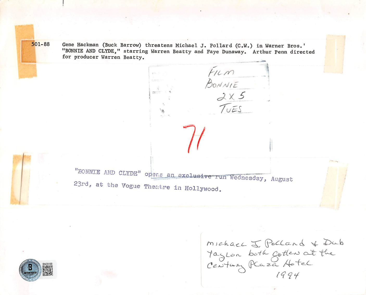 Michael J. Polland & Dub Taylor Bonnie and Clyde Signed 8x10 Photo BAS #BN29188