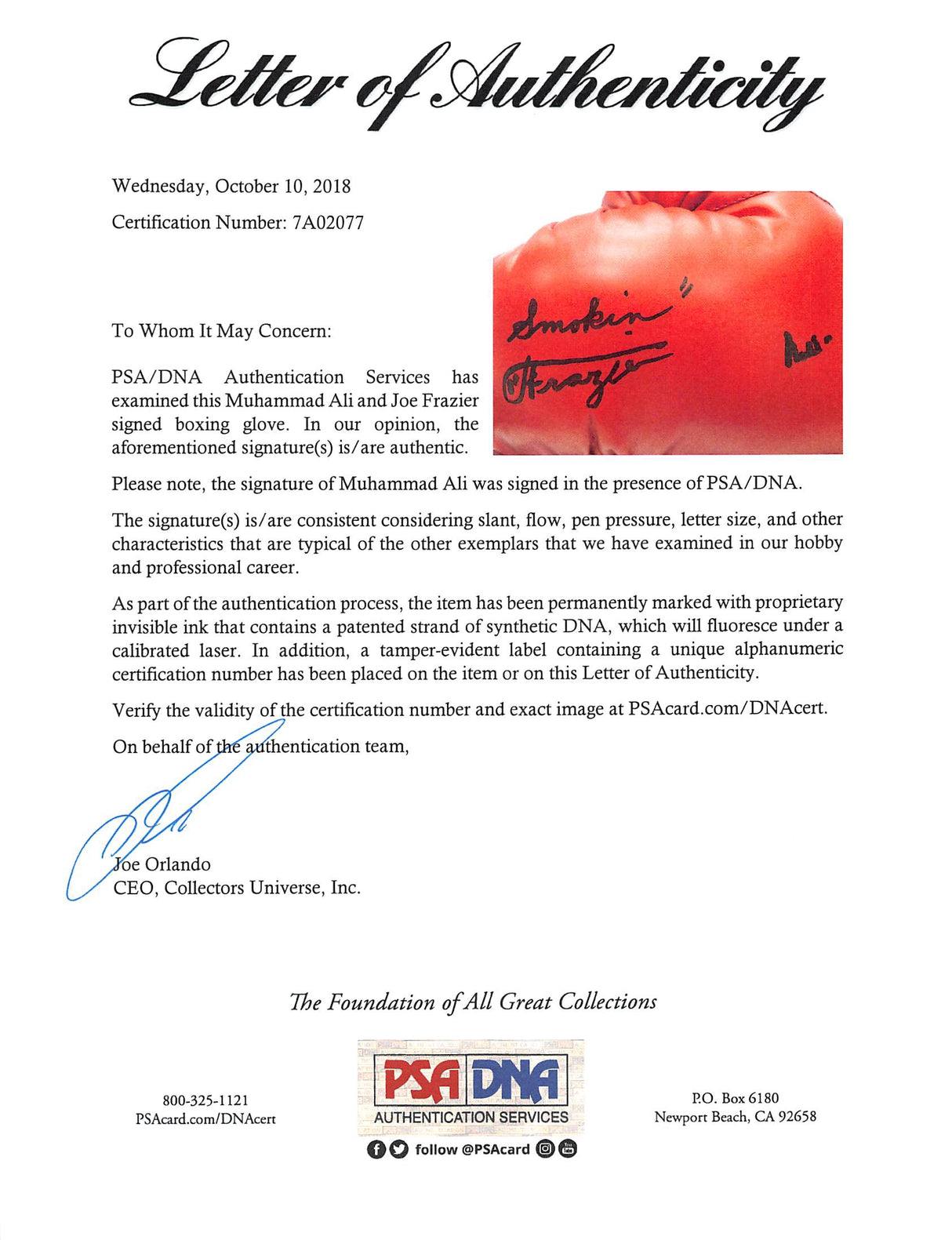 Muhammad Ali & Joe Frazier Signed Red Everlast Boxing Glove PSA/DNA #7A02077