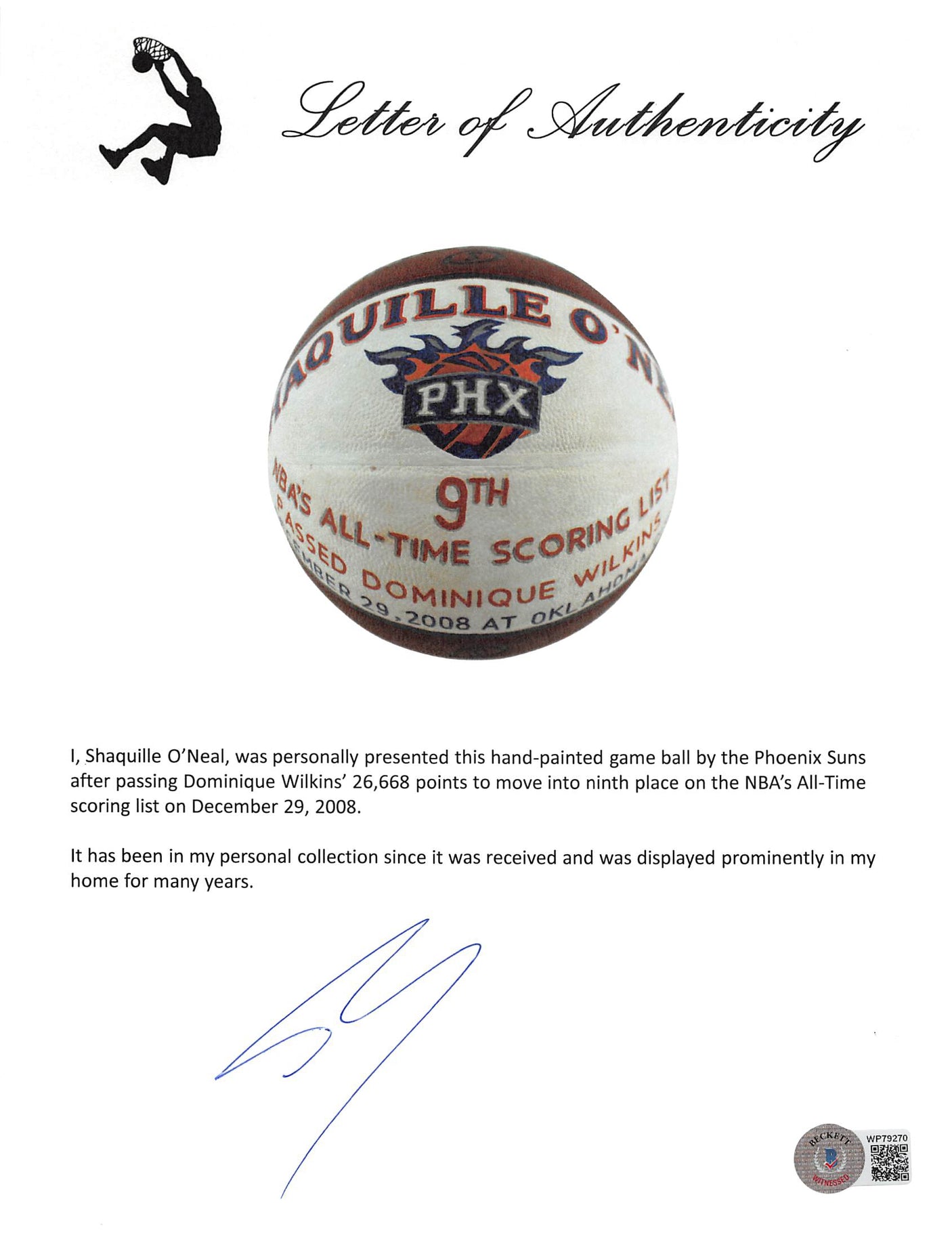 Shaquille O'Neal Game Used Basketball Reaching 9th On NBA Career Scoring List