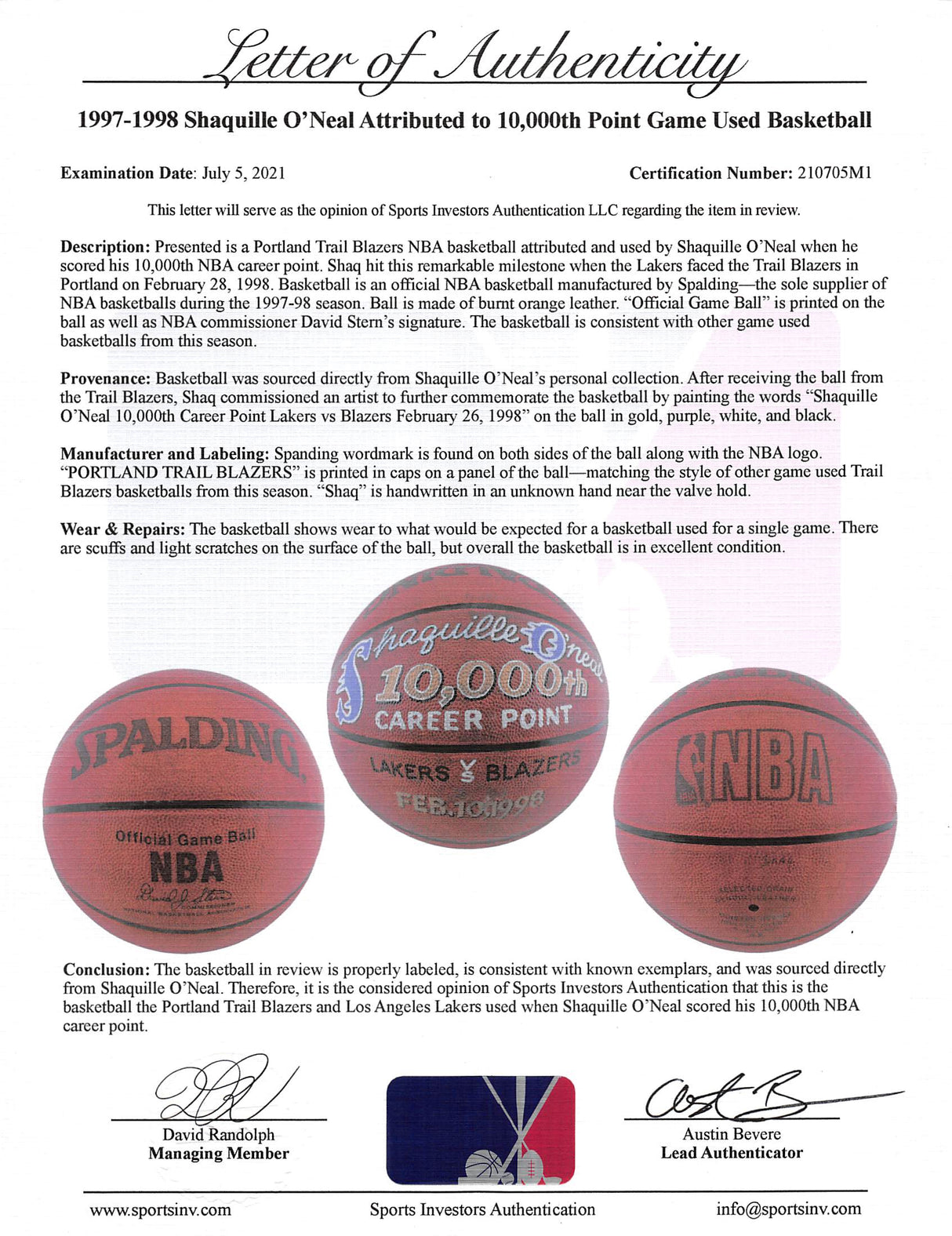 Shaquille O'Neal Game Used 10,000 Career Pts Scored Game Spalding NBA Basketball