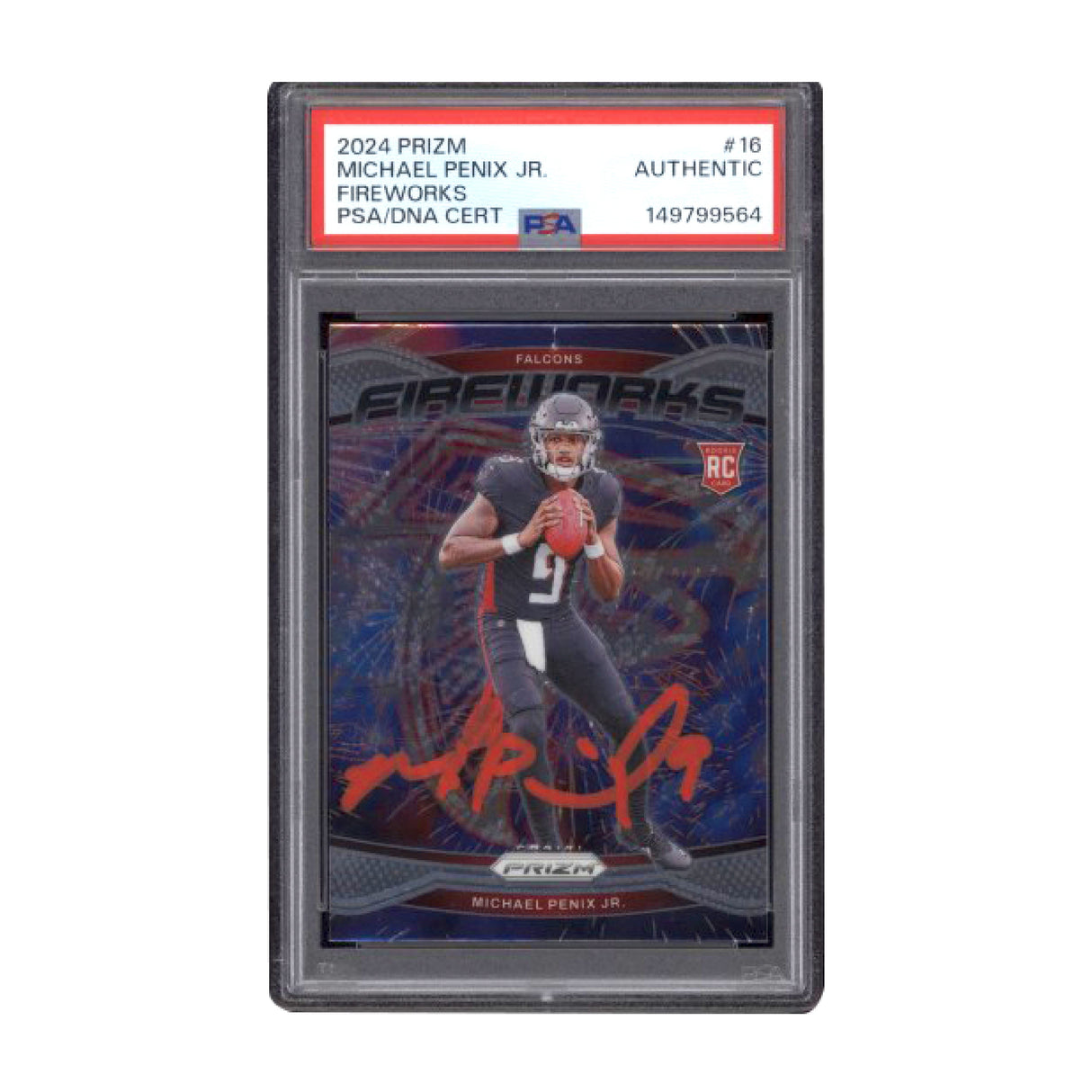 2024 Panini Prizm Michael Penix Jr Fireworks RC #16 Red Ink Auto PSA AUTHENTIC