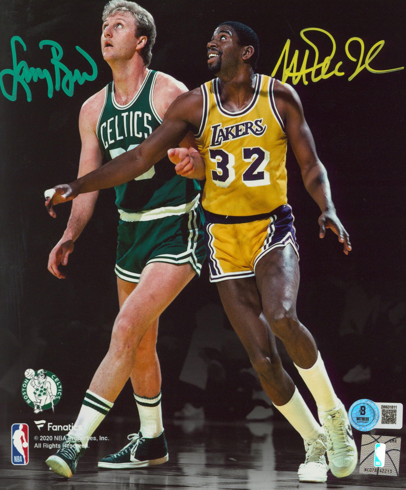 Magic Johnson & Larry Bird Signed 8x10 Vertical Spotlight Photo BAS Witnessed 2