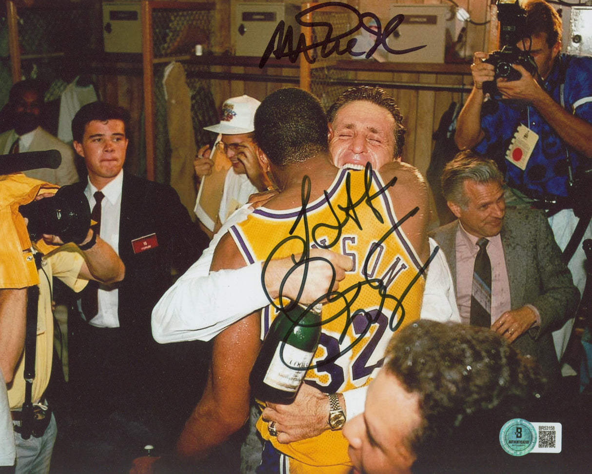 Lakers Magic Johnson & Pat Riley Authentic Signed 8x10 Photo BAS #BR53158